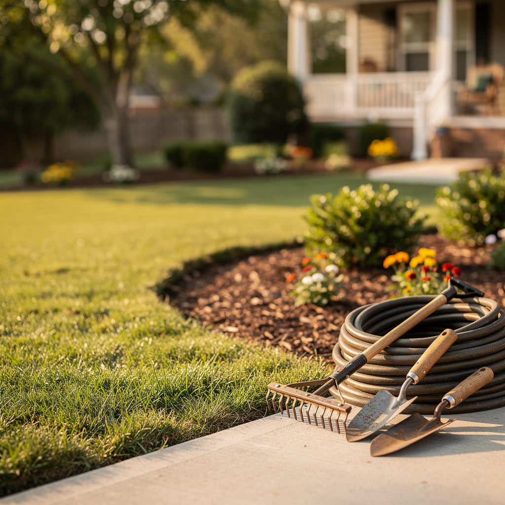 Green Ridge Landscaping crew and equipment caring for a Nashville, TN residential lawn